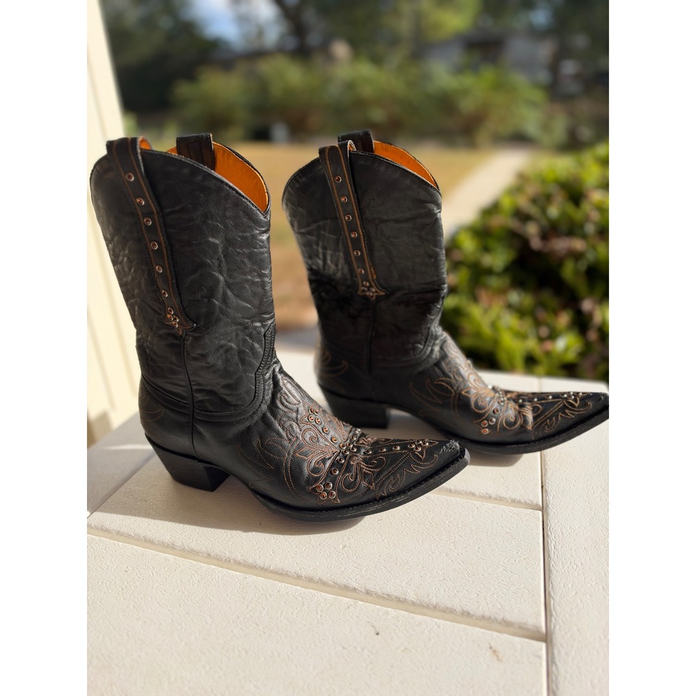 Old Gringo Womens 8B Black Leather Studded Embroidered Western Cowboy Boots